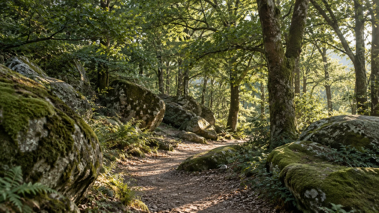 Lumière filtrée par les arbres de la forêt